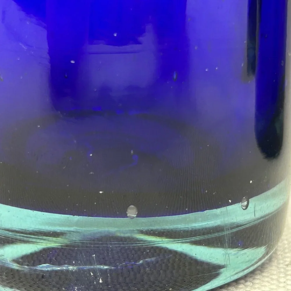 Hand Blown Cobalt Blue Art Glass Tumblers Set 3‎ Twisted Mexican Drunken Glasses